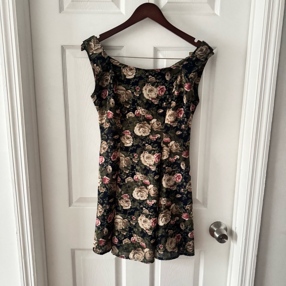 🌸 90s Rose Print Mini Dress | Vintage Floral Cottagecore Romantic Style